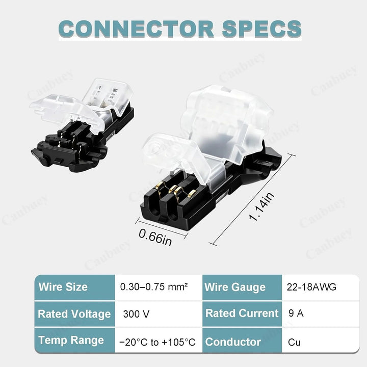 12PCS Quick Connect Wire Connectors, 3 Way 2 Pin Low Voltage T Tap Wire Splitter Connectors for 18-22 AWG, Solderless Plug-in Connector for LED, Automotive, DIY Projects