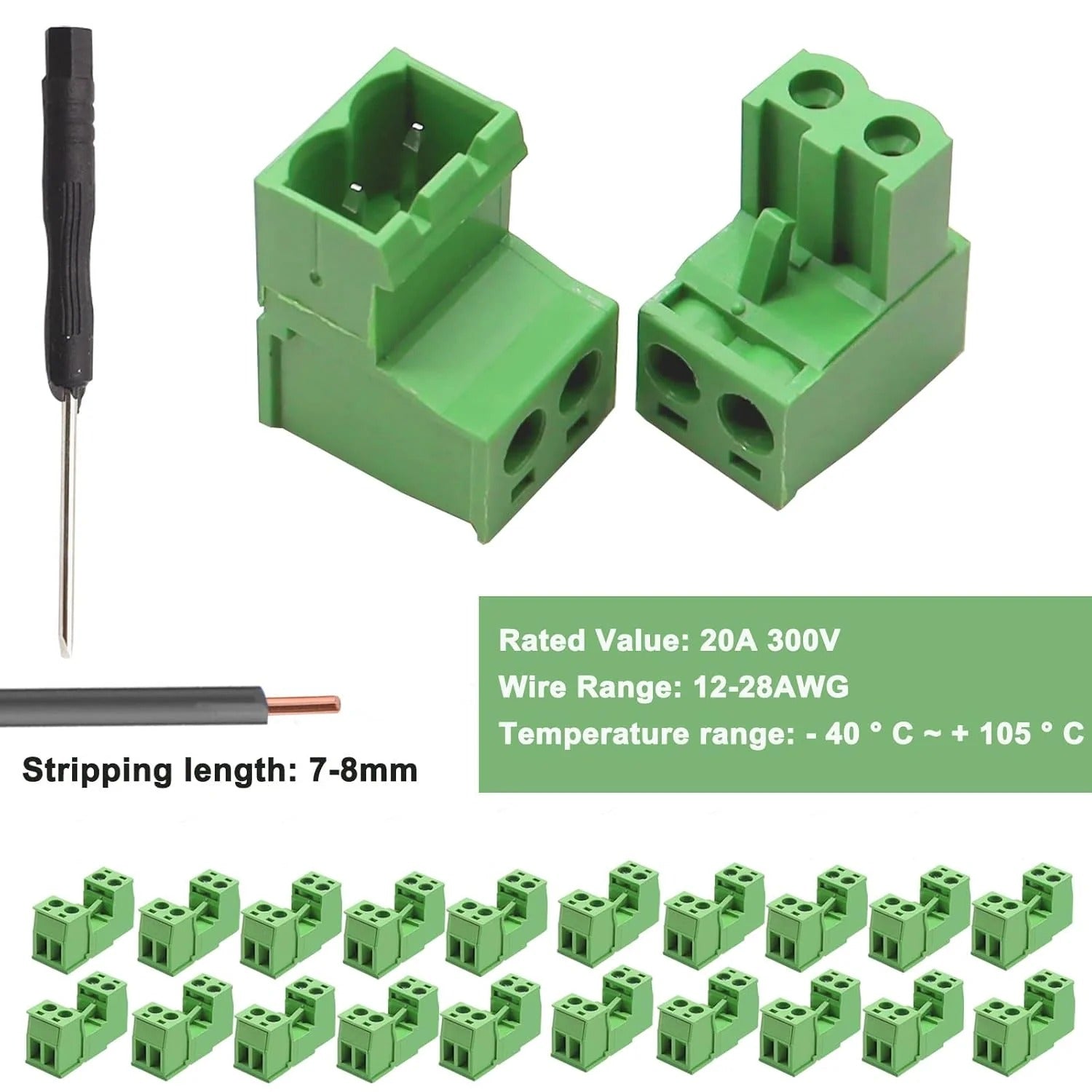 16Pcs 2 Pin Screw Terminal Block Connector 5.08mm Pitch Pluggable with 2 Pin Phoenix Plug 300V 15A for 28-12AWG Cable