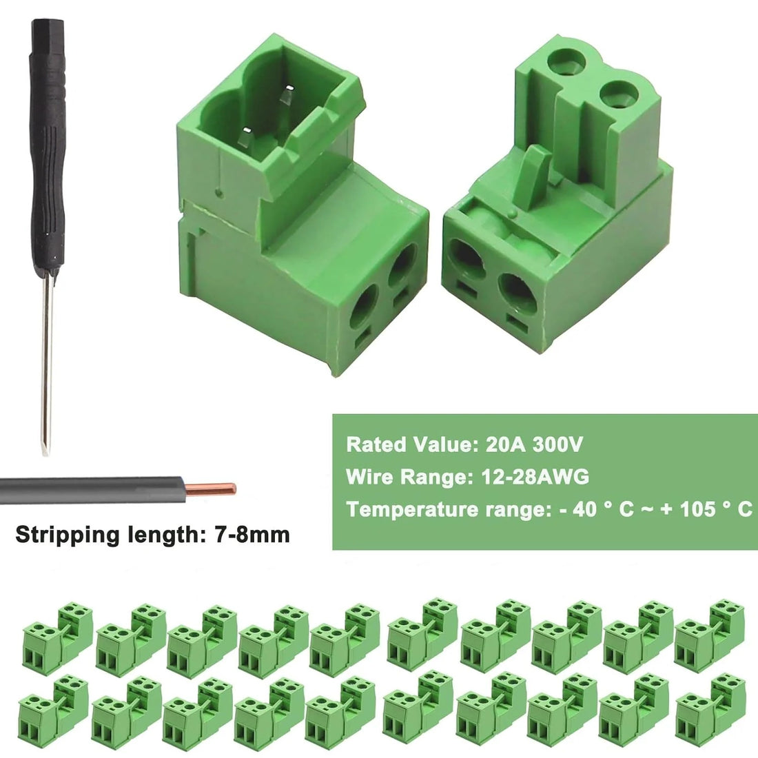 16Pcs 2 Pin Screw Terminal Block Connector 5.08mm Pitch Pluggable with 2 Pin Phoenix Plug 300V 15A for 28-12AWG Cable