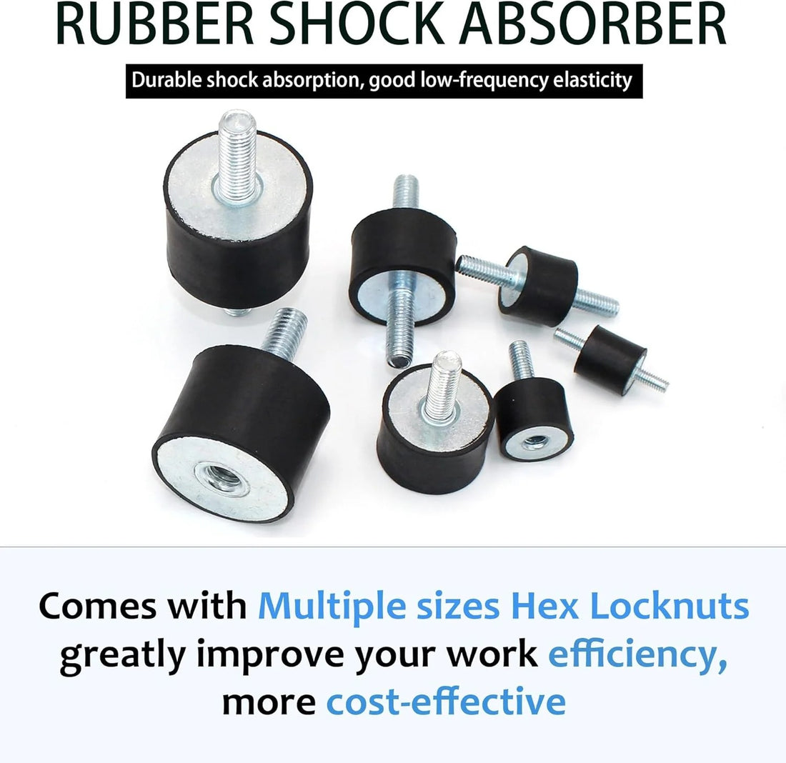 4 Pcs M6 20 x 15 mm Rubber Isolator Mounts Double Studs Shock Absorber with 8 Pcs Locknuts, Cylindrical Anti Vibration Isolation Damping Mounts for Compressors Pumps Generators Motor Engines