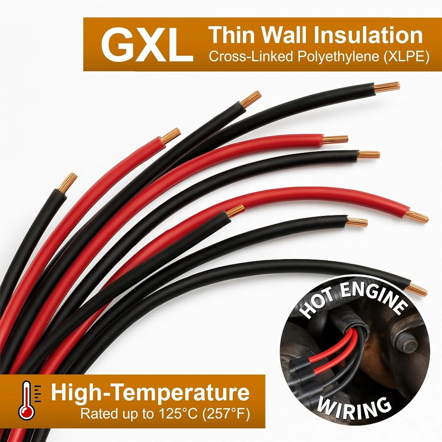 Automotive Stranded Copper Wire, Cross-Linked High-Temperature GXL (12ga - 100ft, Red)