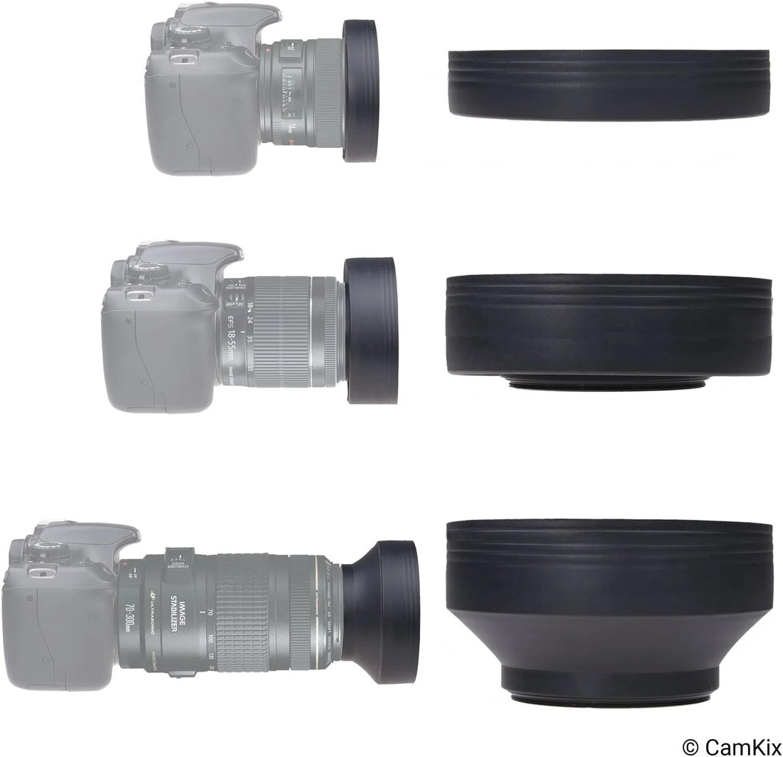 CAMKIX Camera Lens Hood 52mm - Rubber - Set of 2 - Collapsible in 3 Steps - Sun Shade/Shield - Reduces Lens Flare and Glare - Blocks Excess Sunlight for Enhanced Photography and Video Footage