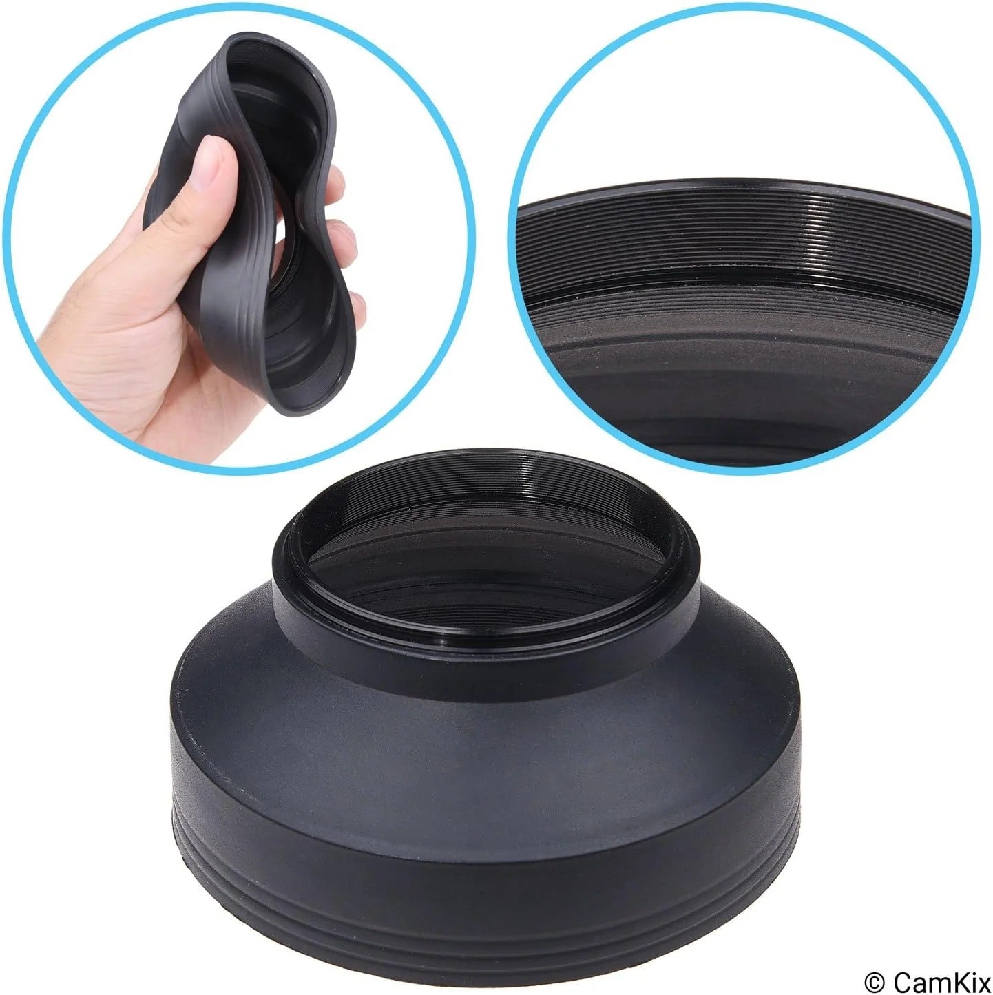 CAMKIX Camera Lens Hood 52mm - Rubber - Set of 2 - Collapsible in 3 Steps - Sun Shade/Shield - Reduces Lens Flare and Glare - Blocks Excess Sunlight for Enhanced Photography and Video Footage