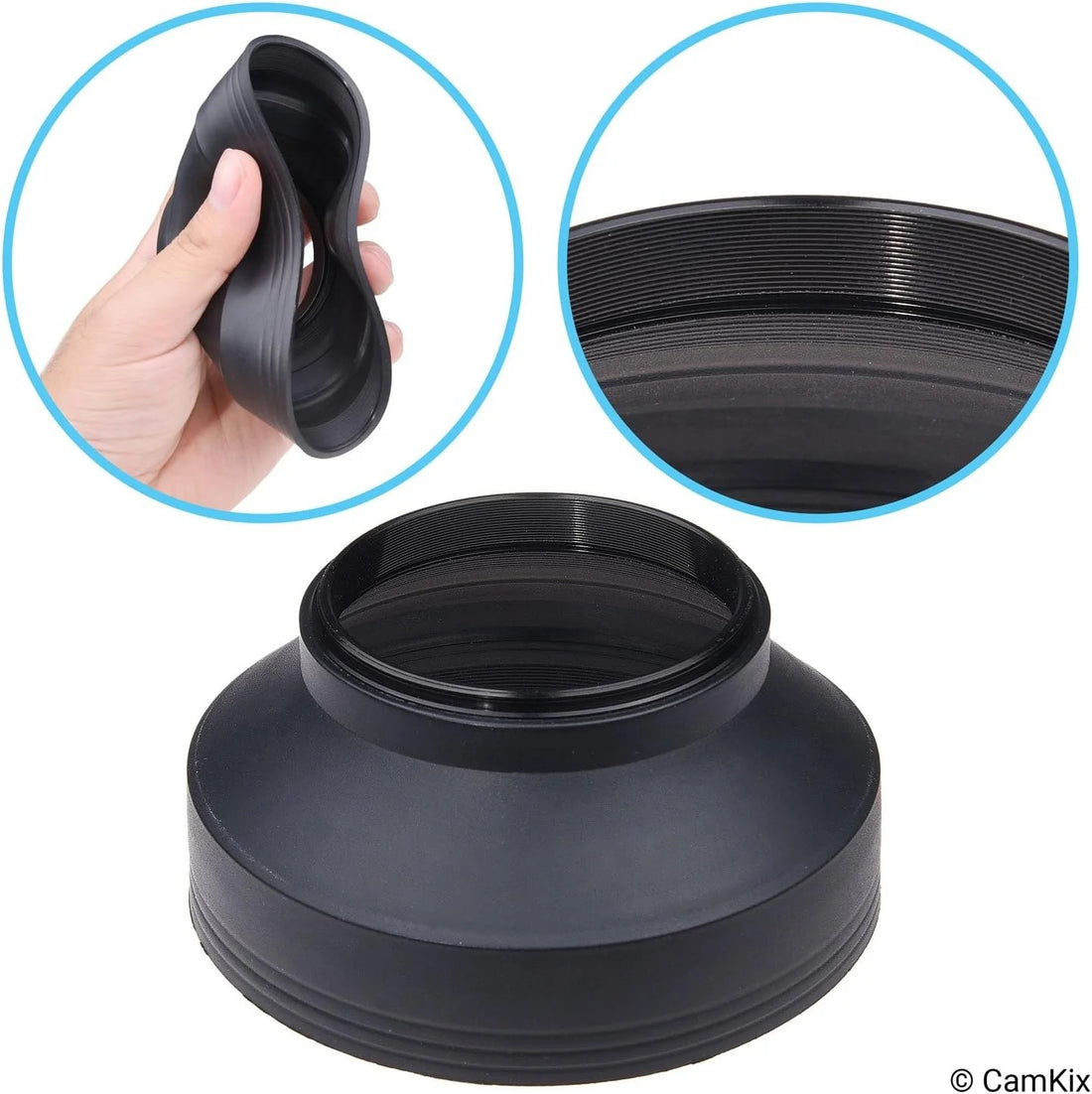 CAMKIX Camera Lens Hood 52mm - Rubber - Set of 2 - Collapsible in 3 Steps - Sun Shade/Shield - Reduces Lens Flare and Glare - Blocks Excess Sunlight for Enhanced Photography and Video Footage