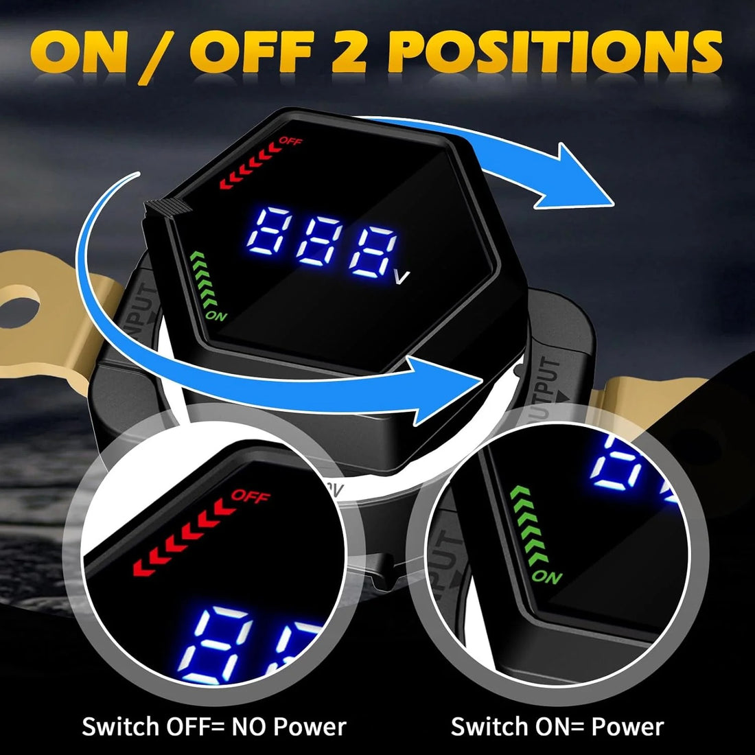 AWBLIN Top Post Battery Disconnect Switch with Voltmeter, DC 5-80V Master Isolator On Off Kill Switch Power Cut/Shut Off Switch for Marine Boat RV Car Truck Camper Trailer