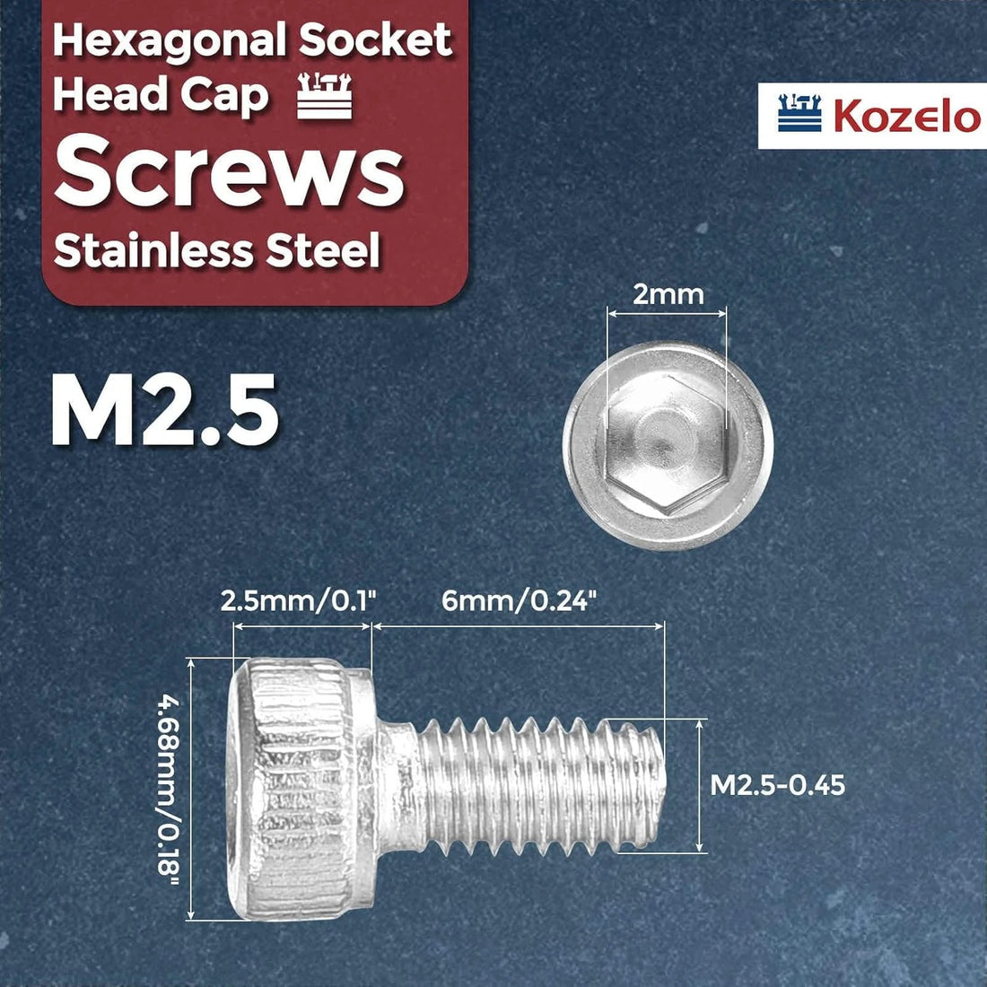 100pcs Socket Head Cap Screws - [M2.5-0.45 x 6mm] 304 Stainless Steel Allen Socket Drive for Electrical Motor 3D Printing Fan Engine Replacement Use, Silver